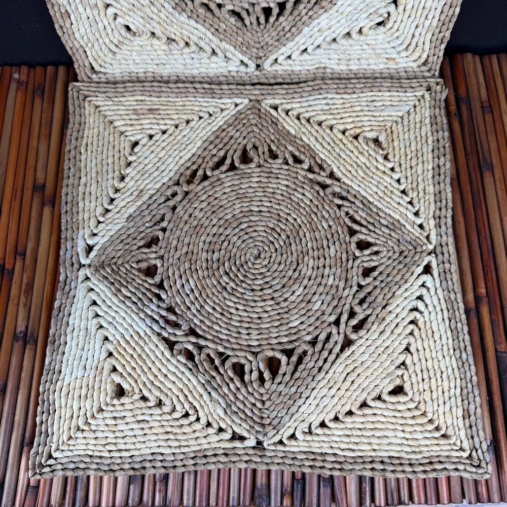 Vintage 2 Seagrass 12" Square Woven Basket Wall Hanging Decor Plates Boho trivet - Picture 2 of 10